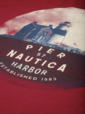 Nautica Men Maroon Graphic Print Round Neck Pure Cotton T-shirt