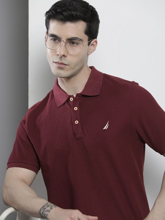 Nautica Men Pure Cotton Polo Collar T-shirt