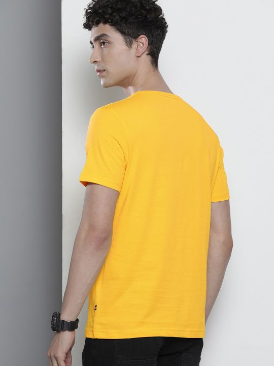 Nautica Men Yellow Black Printed Pure Cotton T-shirt