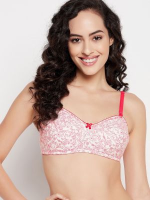 Non-Padded Non-Wired Full Cup Floral Print Balconette Bra in White - 100% Cotton