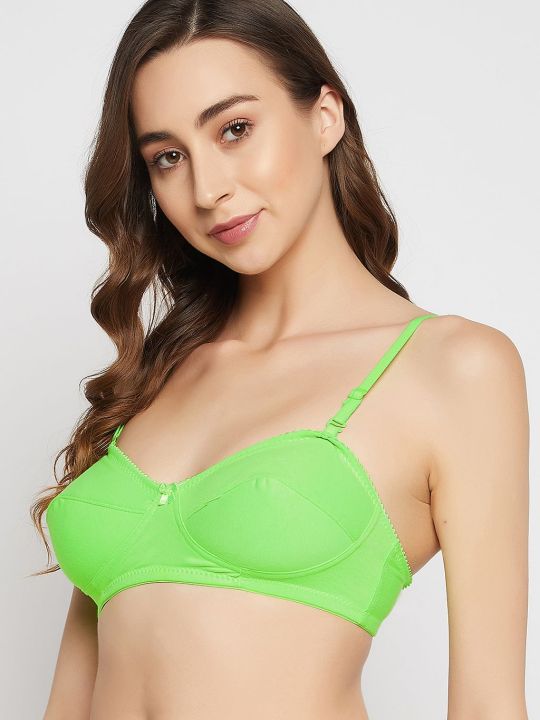 Non-Padded Non-Wired Full Cup Multiway Balconette Bra in Neon Green - Cotton