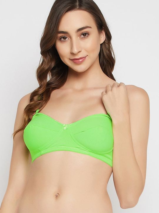 Non-Padded Non-Wired Full Cup Multiway Balconette Bra in Neon Green - Cotton