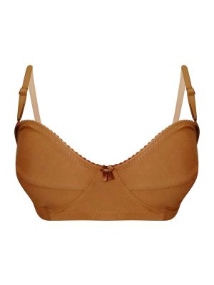 Non-Padded Non-Wired Full Cup Multiway Strapless Balconette Bra in Brown - Cotton