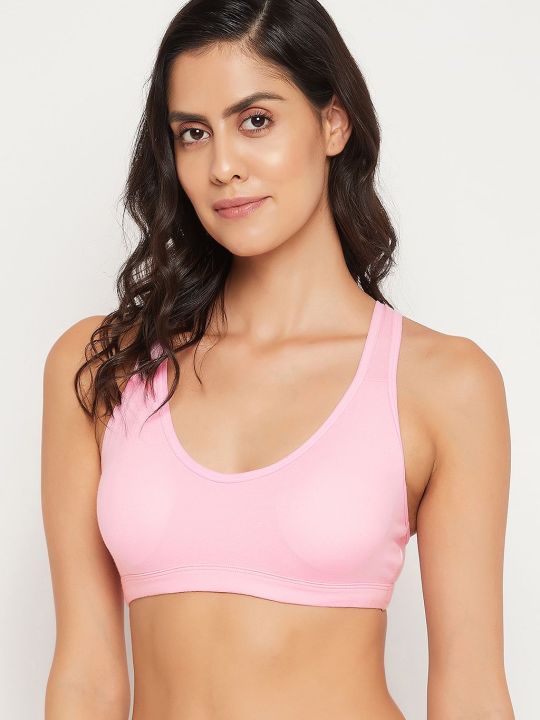 Non-Padded Non-Wired Full Cup Racerback Teen Bra in Baby Pink with Removable Cups - Cotton