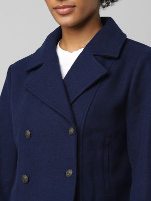 ONLY Women Blue Solid Double-Breasted Cropped Blazer