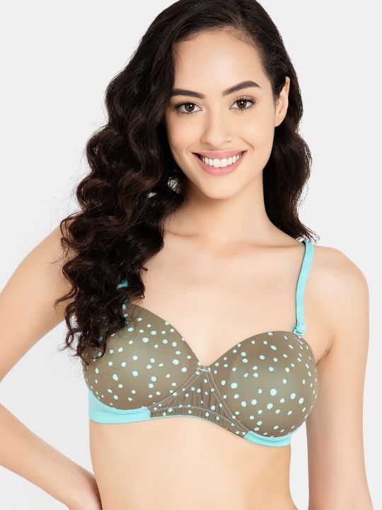 Padded Non-Wired Demi Cup Multiway Balconette Bra in Brown
