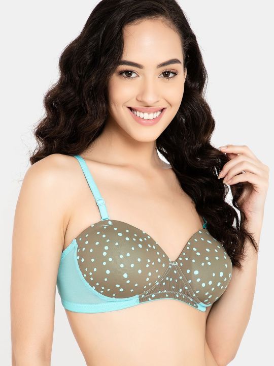 Padded Non-Wired Demi Cup Multiway Balconette Bra in Brown