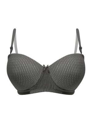 Padded Non-Wired Demi Cup Multiway Strapless Balconette Bra in Dark Grey - Lace