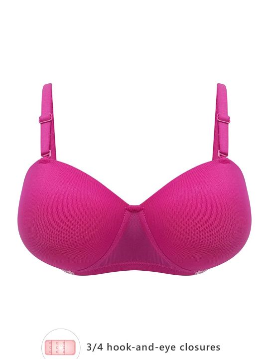 Padded Non-Wired Full Cup Strapless Balconette Bra in Magenta