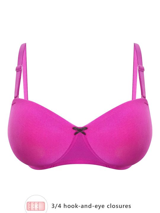 Padded Non-Wired Full Cup Strapless Bra in Hot Pink with Balconette Style