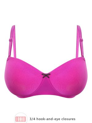 Padded Non-Wired Full Cup Strapless Bra in Hot Pink with Balconette Style