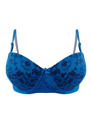 Padded Underwired Demi Cup Floral Patterned Multiway Strapless Balconette Bra in Royal Blue