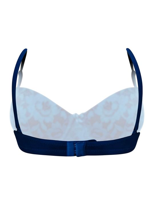 Padded Underwired Demi Cup Floral Patterned Multiway Strapless Balconette Bra in Royal Blue