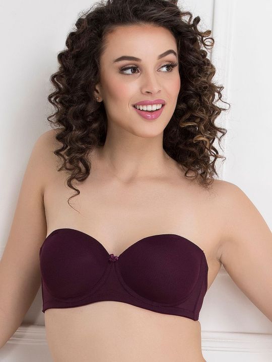 Padded Underwired Demi Cup Multiway Balconette T-shirt Bra in Wine Colour