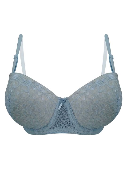 Padded Underwired Demi Cup Multiway Strapless Balconette Bra in Baby Blue - Lace