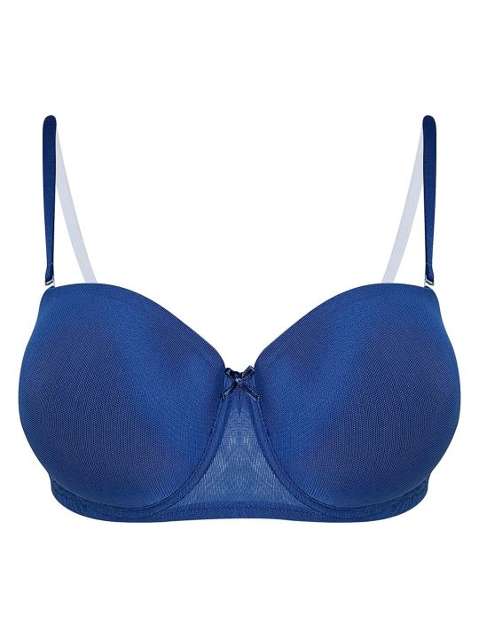 Padded Underwired Demi Cup Multiway Strapless Balconette T-shirt Bra in Royal Blue