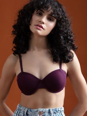 Padded Underwired Demi Cup Strapless Balconette Bra in Wine Colour