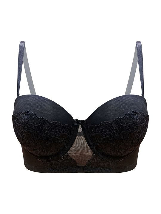 Padded Underwired Full Cup Multiway Strapless Balconette Bra in Black
