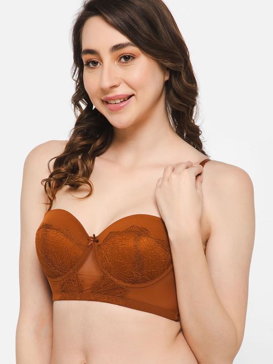 Padded Underwired Full Cup Multiway Strapless Balconette Bra in Brown
