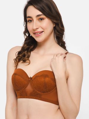 Padded Underwired Full Cup Multiway Strapless Balconette Bra in Brown
