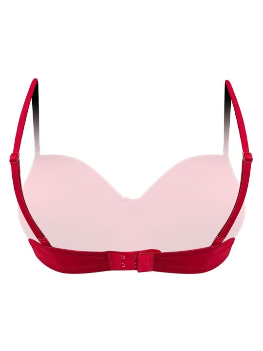 Padded Underwired Full Cup Multiway Strapless Balconette Bra in Scarlet Red - Cotton