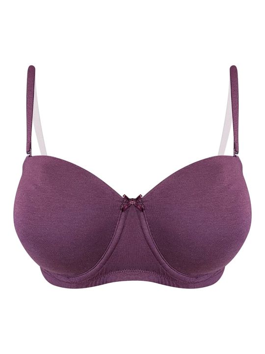 Padded Underwired Full Cup Multiway Strapless Balconette Bra in Violet - Cotton