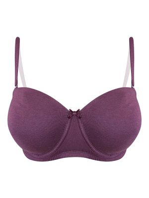 Padded Underwired Full Cup Multiway Strapless Balconette Bra in Violet - Cotton