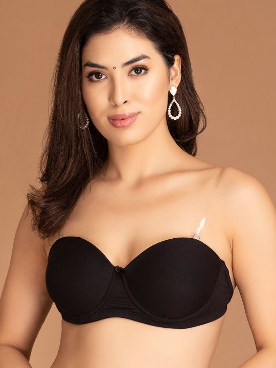 Padded Underwired T-Shirt Strapless Bra with Transparent Back - Cotton