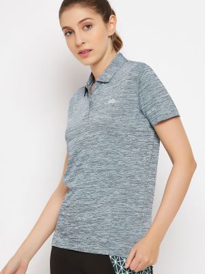 Polo Neck Active T-shirt in Sky Blue Melange