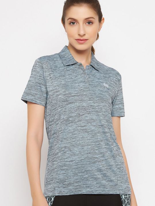 Polo Neck Active T-shirt in Sky Blue Melange