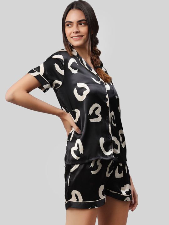 PRETTY LOVING THING Women Black Printed Night suit