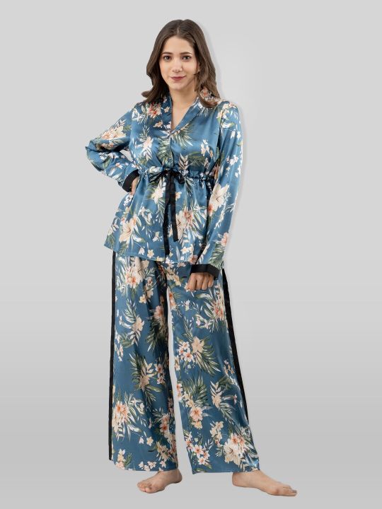 PRETTY LOVING THING Women Blue & White Printed Night suit