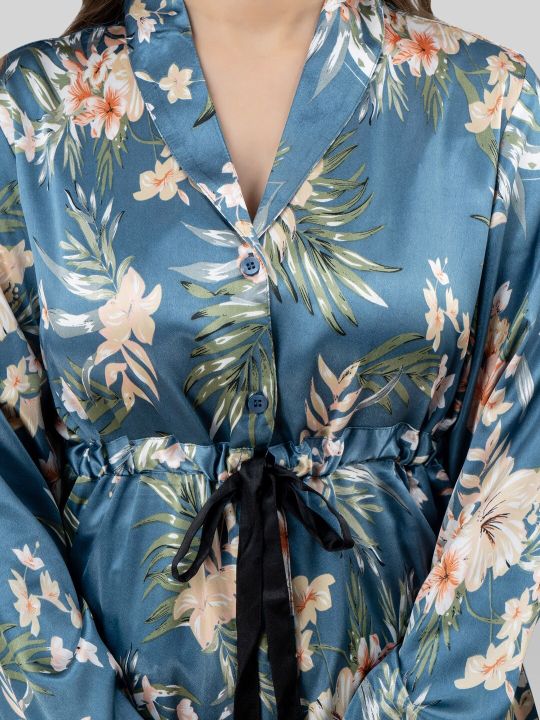 PRETTY LOVING THING Women Blue & White Printed Night suit