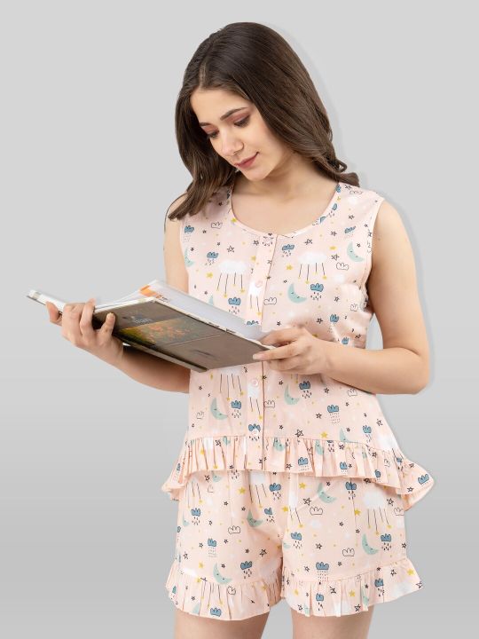 PRETTY LOVING THING Women Pink & White Printed Night suit