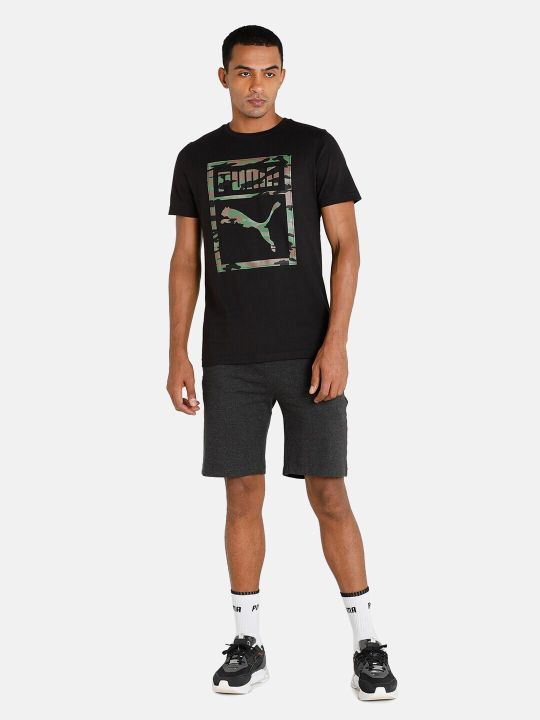 Puma Men Black Cotton Brand Logo Printed Slim Fit T-shirt