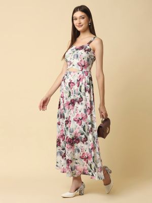 RAASSIO Cream-Coloured & Pink Floral Printed Jumpsuit