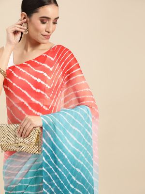 Rani Saahiba Blue & Red Leheriya Saree