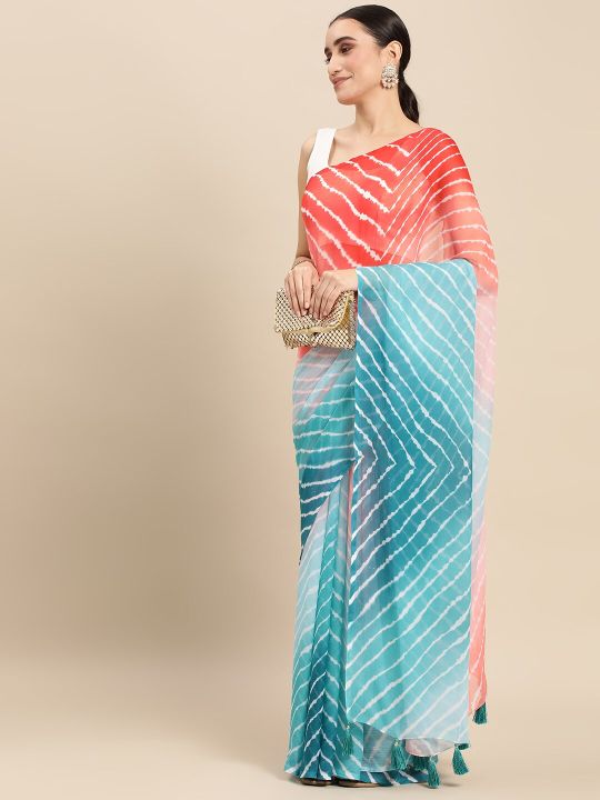 Rani Saahiba Blue & Red Leheriya Saree