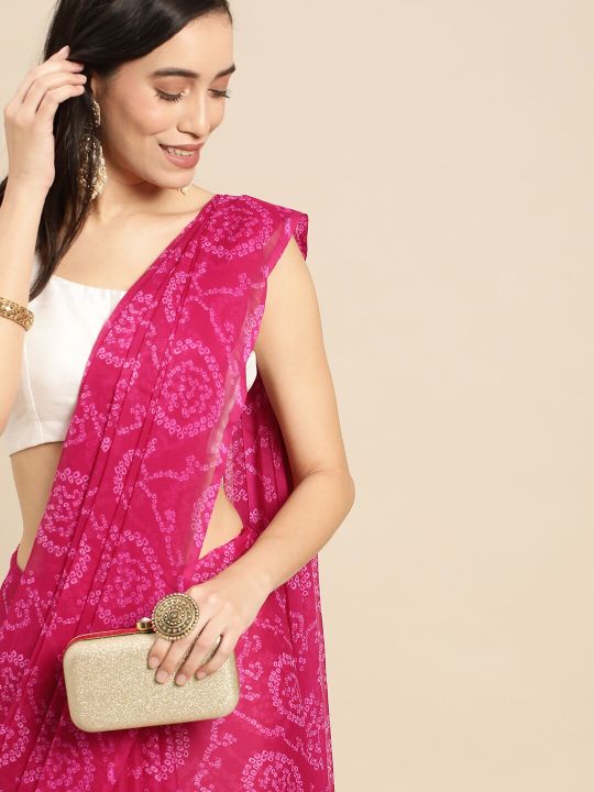Rani Saahiba Magenta Bandhani Saree