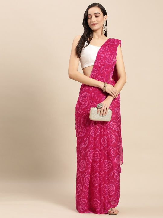 Rani Saahiba Magenta Bandhani Saree