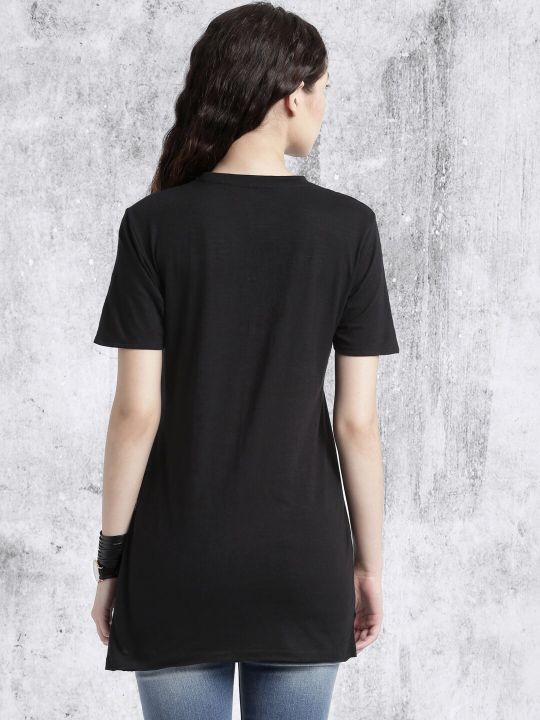 Roadster Black High Slit Pure Cotton Top