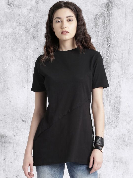 Roadster Black High Slit Pure Cotton Top