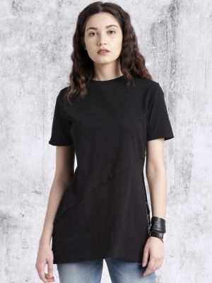 Roadster Black High Slit Pure Cotton Top