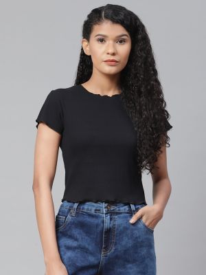 Roadster Black Ribbed Regular Top