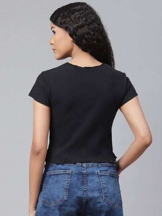Roadster Black Ribbed Regular Top