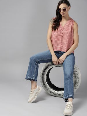 Roadster Maroon & Pink Geometric Print Top