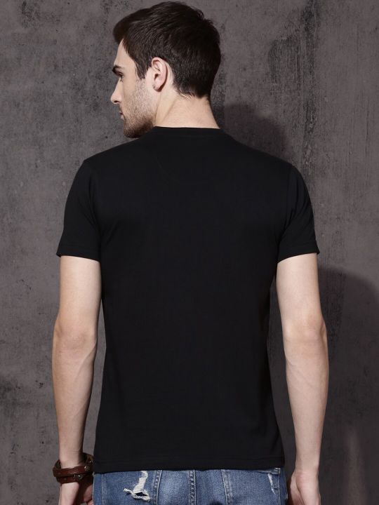 Roadster Men Black Cotton Pure Cotton T-shirt