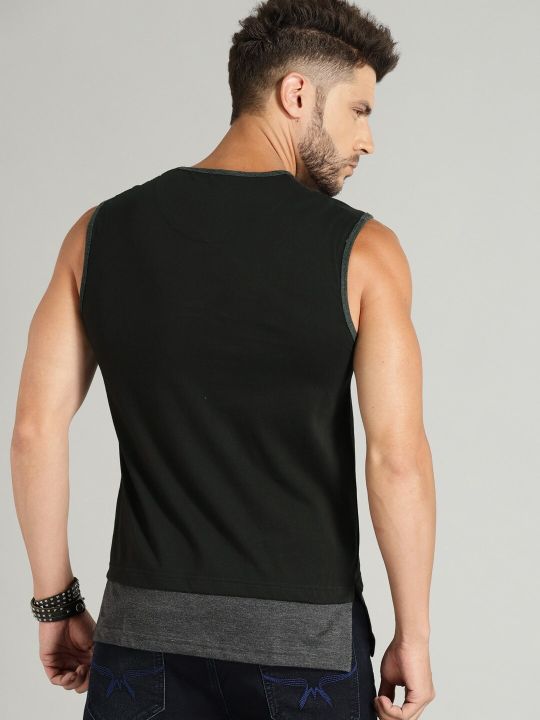 Roadster Men Black Layered Cotton T-shirt