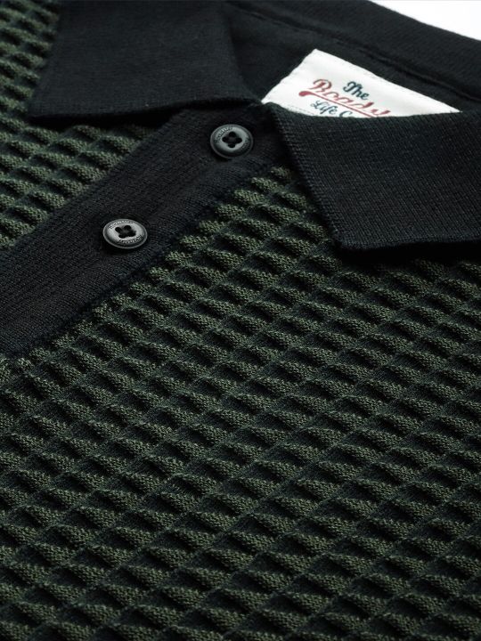 Roadster Men Black Olive Green Self Design Polo Collar Pure Cotton T-shirt