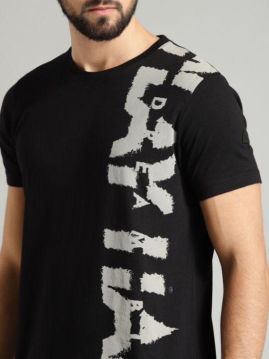 Roadster Men Black Printed Pure Cotton T-shirt